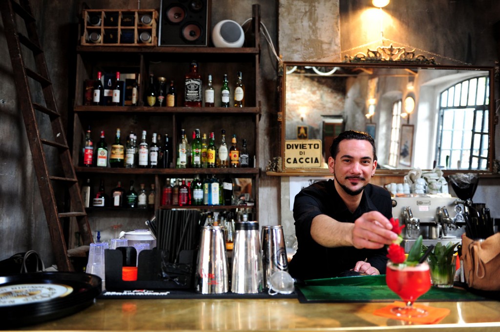 A bartender prepares a cocktail at Fonderie Milanesi, in Milan.