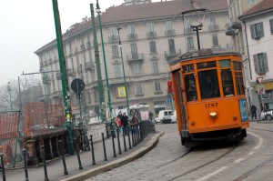 The orange tram, one of the symbols of the city