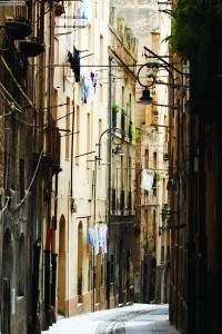 Narrow street in Old Town in Cagliari, Sardinia, Italy