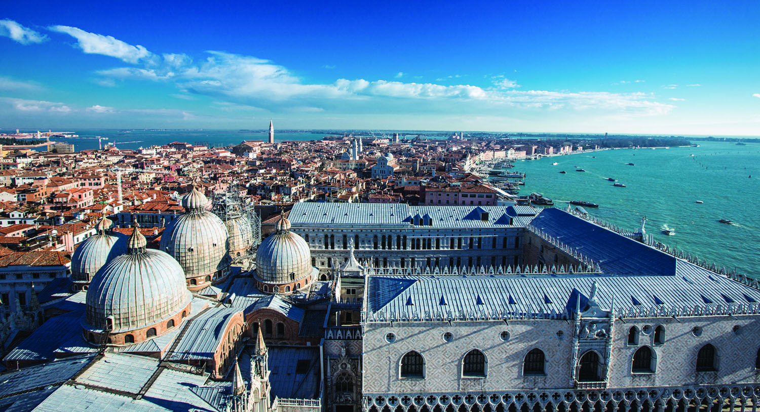 *View from the Campanile  with the  st. mark's basilica and the doge palace