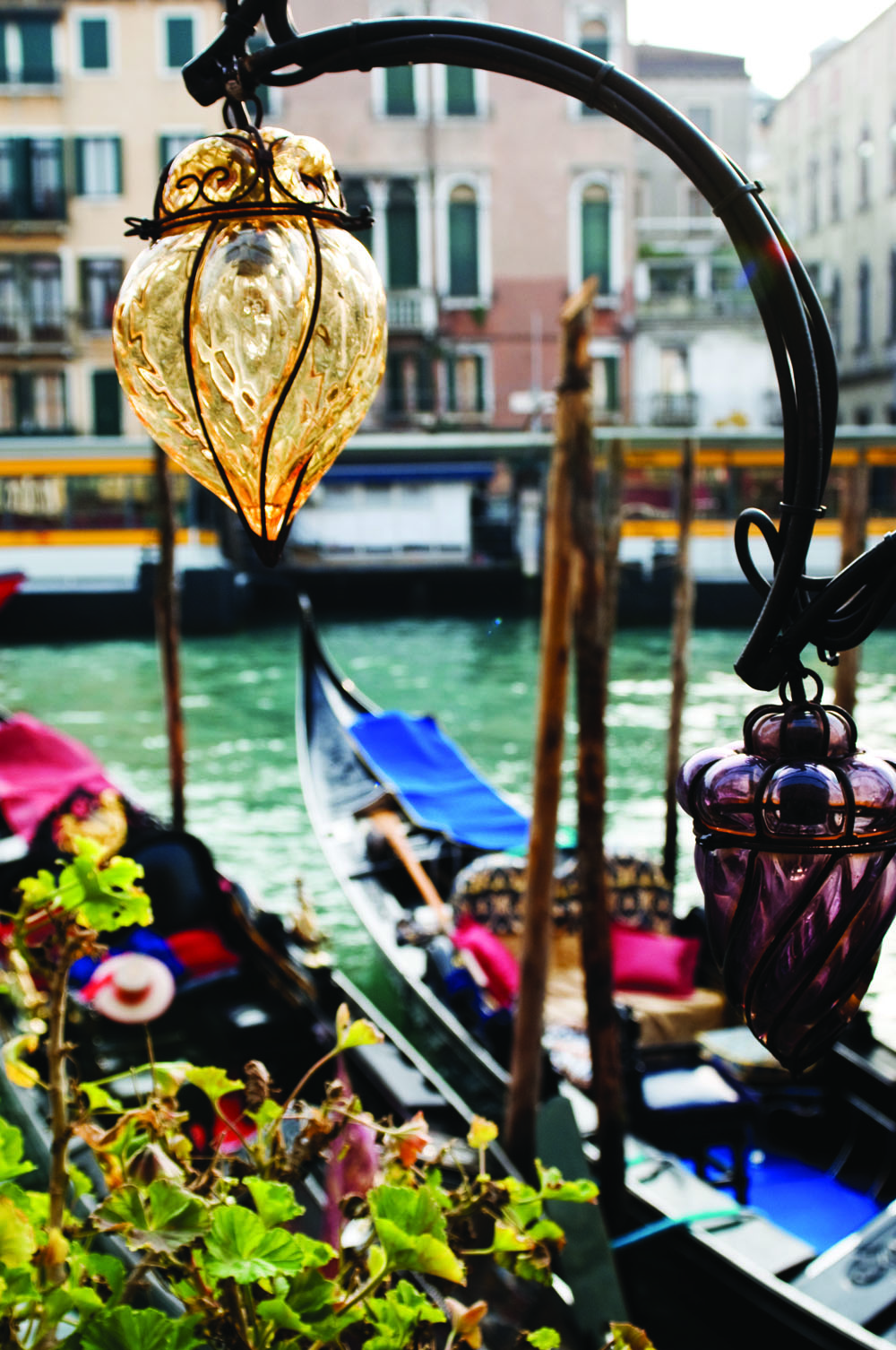Typical Murano-made glass lamps along the Canal Grande, Venice