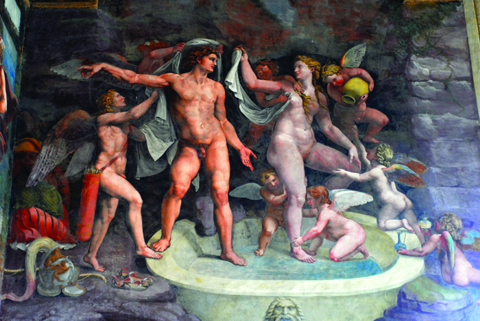 A detail of the Camera di Amore e Psiche, inside Palazzo Te. The detail represents the bath of Mars and Venus