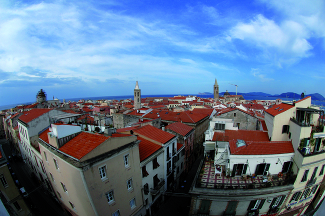 View of Alghero rooftops and skyline.