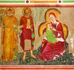 A fresco of the Virgin and Child in St Nicholas' Church