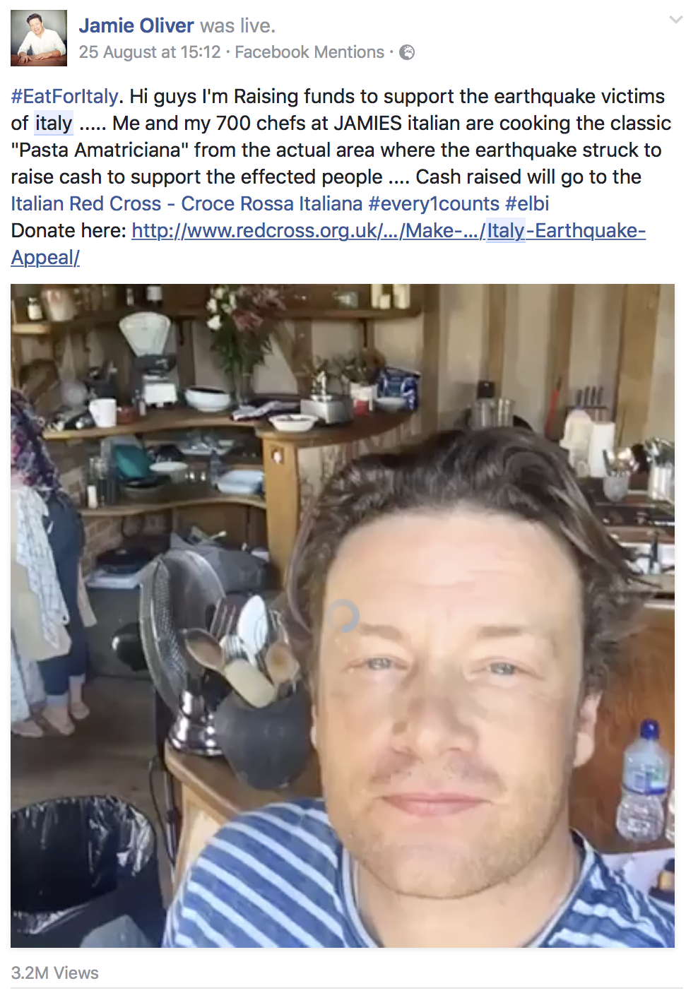 Jamie Oliver raises funds for the Amatrice earthquake