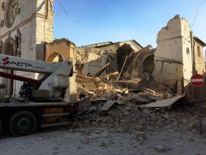 The Monks of Norcia said the Basilica of St. Benedict was "flattened" by the latest earthquake to strike central Italy.  (THE MONKS OF NORCIA VIA TWITTER)