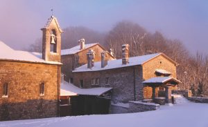 Sanctuary of Verna in snow, Italy Casentino