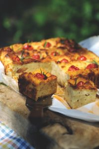 Savoury bread cake with cherry tomatoes