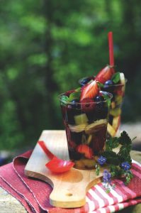 Mixed fruit salad with basil syrup 