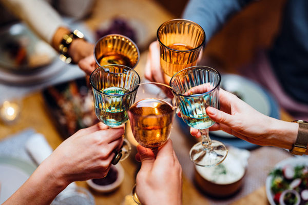 toast with decorative wine glasses