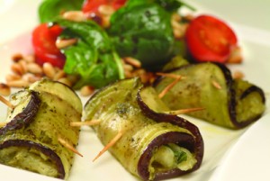 AUBERGINE ROLLS WITH SPINACH SALAD