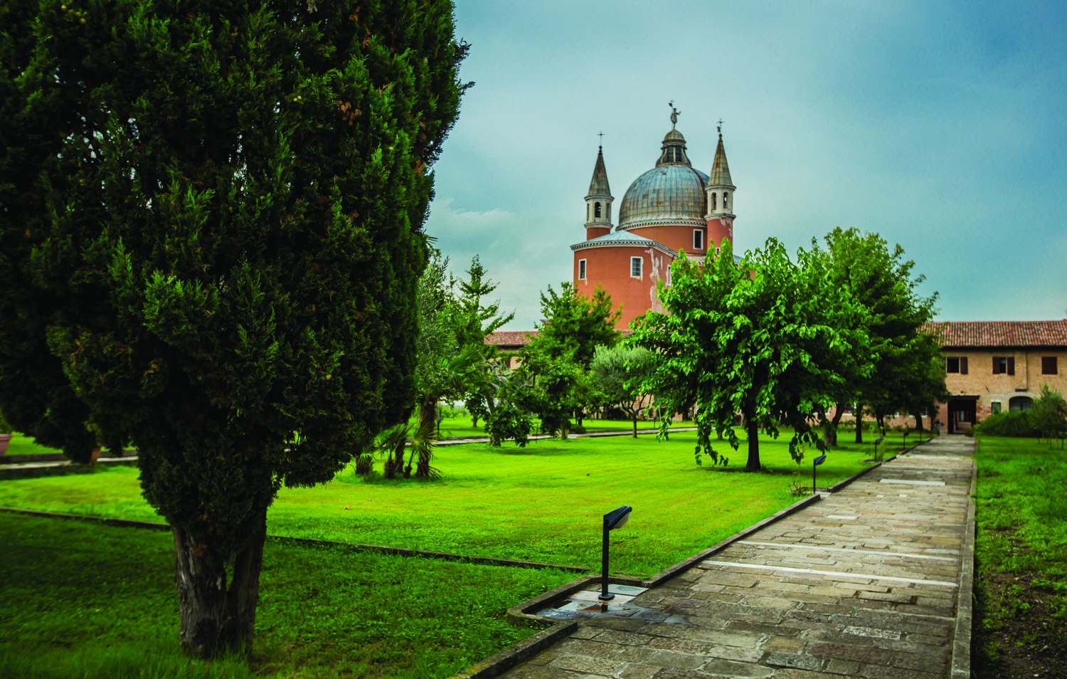 *il Redentore -orchid gardens with the back of Andrea Palladio's church