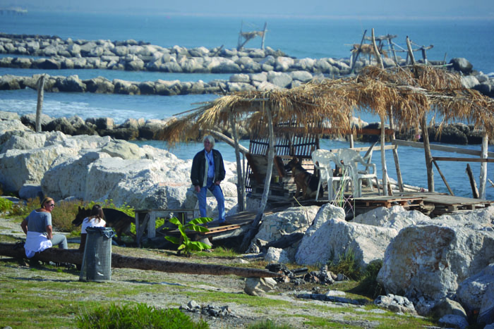 Makeshift beach huts on the Adriatic side of Lido