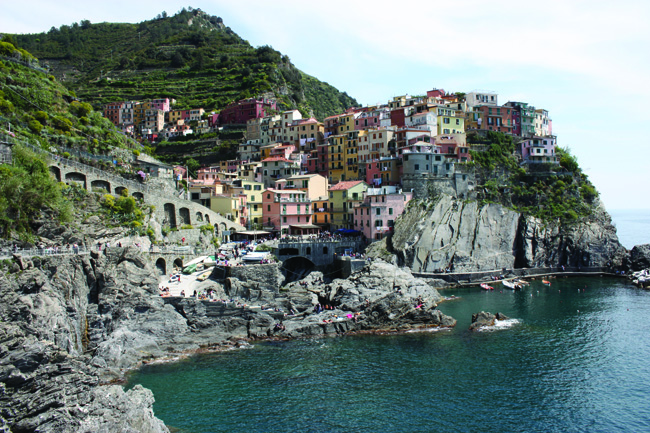 The houses of monterosso huddle on the rugged Ligurian cliffside