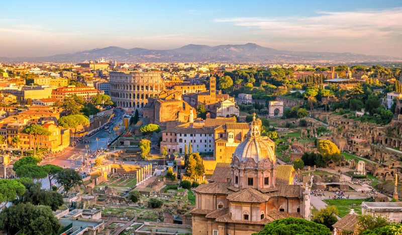 Aerial view of Rome city skyline from Castel Sant'Angelo
