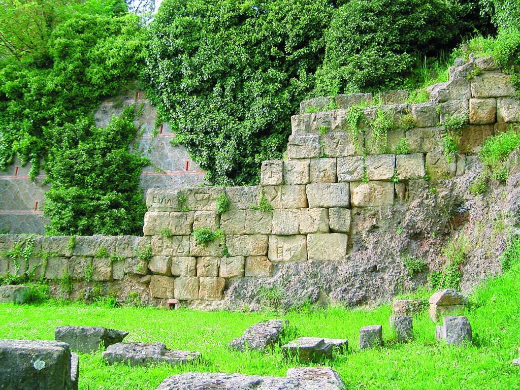 Etruscan runes on ancient walls in Bolsena