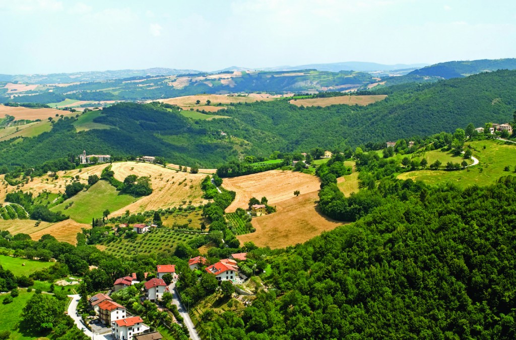 Panoramic view from Arcevia (Pesaro Urbino, Marche, Italy) at summer