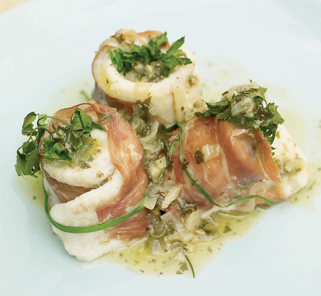 Sogliola al prosciutto crudo in salsa d’ alloro