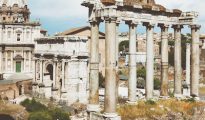 Santi Luca e Martina, Arch of Septimius Severus and the Temple of Saturn at the Roman Forum, Rome, Italy