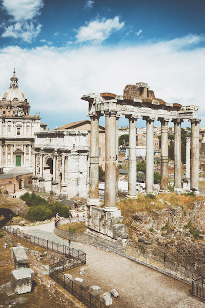 Santi Luca e Martina, Arch of Septimius Severus and the Temple of Saturn at the Roman Forum, Rome, Italy