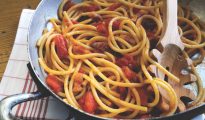 Bucatini with pancetta, tomato and chilli
