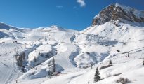 Skiing area in the Dolomites Alps. Overlooking the Sella group in Val Gardena. Italy