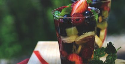 Mixed fruit salad with basil syrup