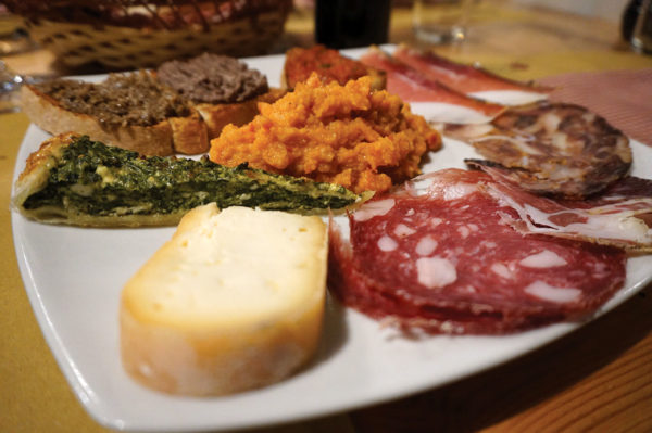 Tuscan antipasti served in Arezzo