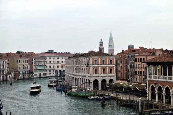 View from Ca' d'Oro with the Fondaco dei Tedeschi partially obscured by the Fabbriche Nuove building near the Rialto Market
