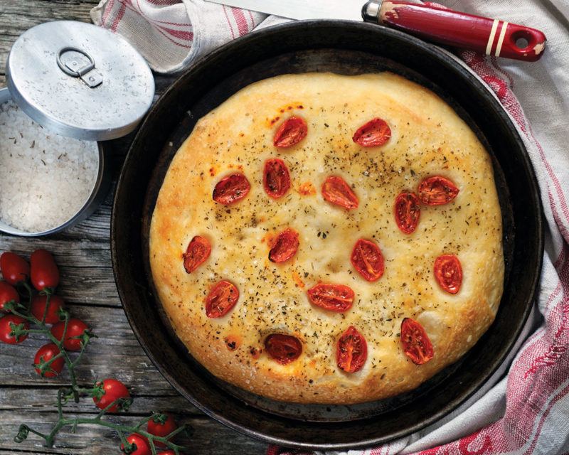 Focaccia with cherry tomatoes and herbs