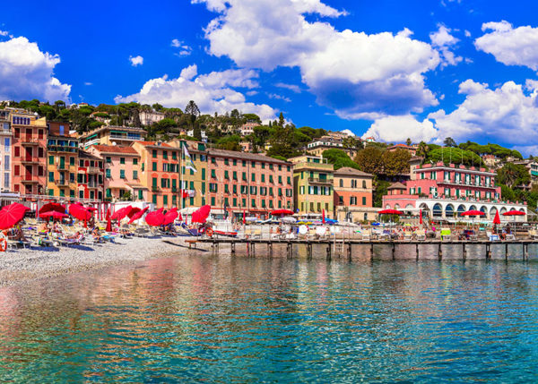 Santa Margherita Ligure in Liguria, Panoramic view with colourful houses and nice beach