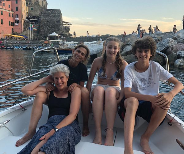 family on boat
