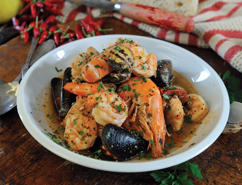 seafood soup in bowl