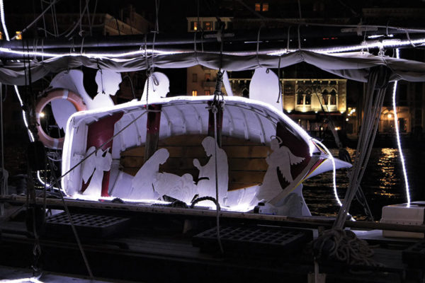 Nativity scene in a lifeboat