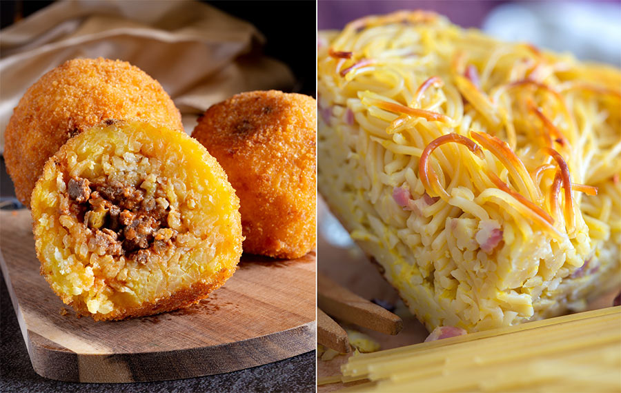 arancini and spaghetti omelette