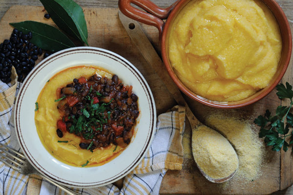 polenta with black bean and spicy sausage stew