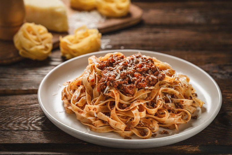 plate of pasta tagliatelle with ragu