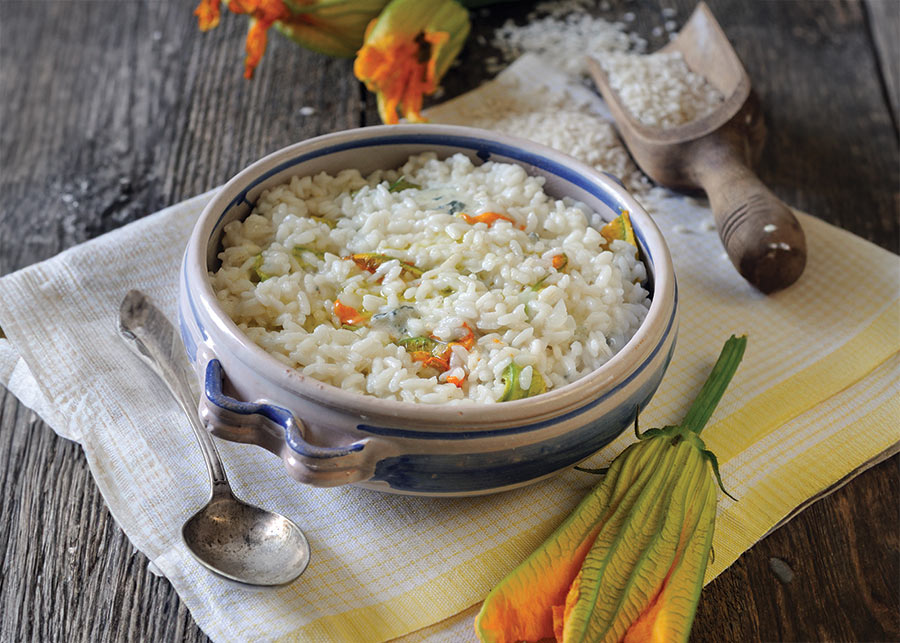 courgette flower and gorgonzola risotto