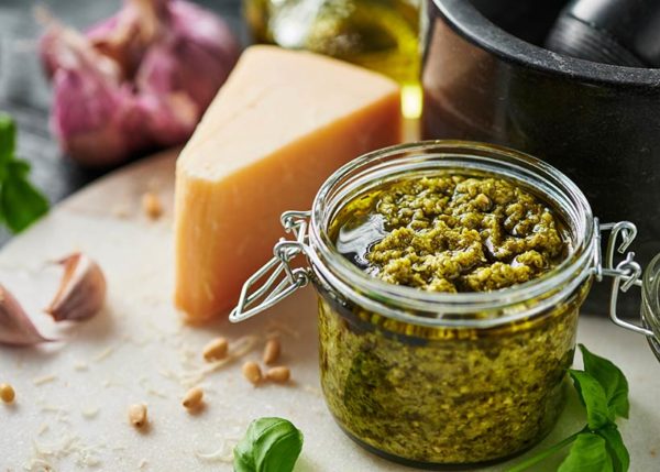 pesto genovese in glass jar