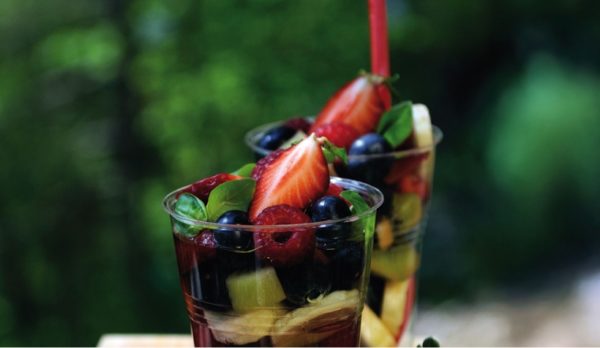 summer fruits in rich basil syrup