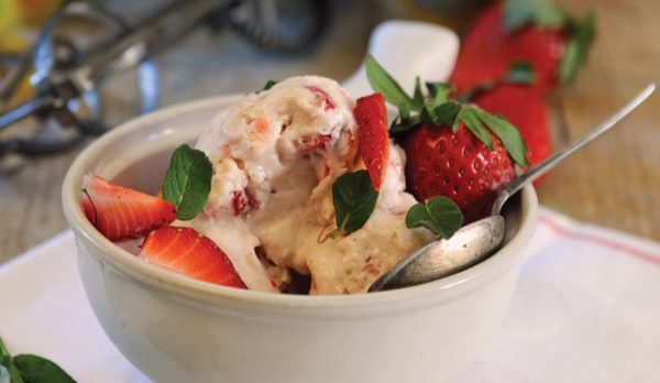 strawberry ice cream dessert in bowl