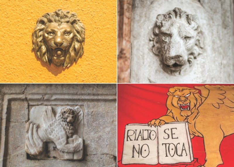 4 different lions pictured in Venice
