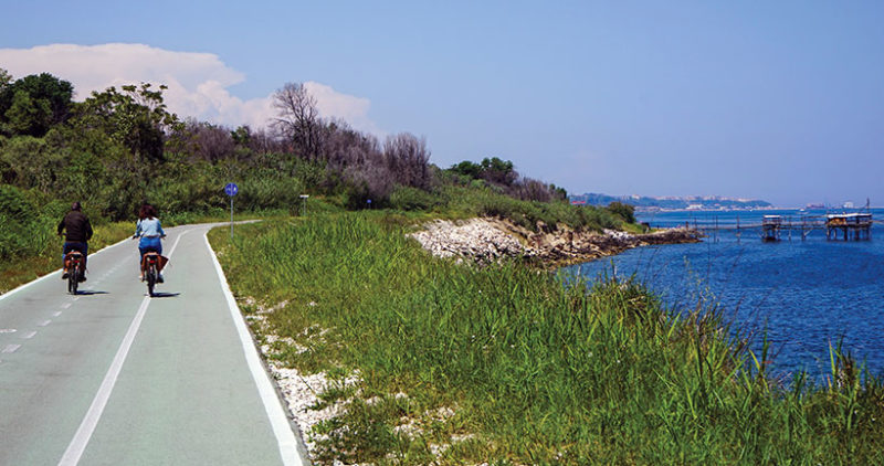 bicycle riding along Trabocchi Coast Green Way Italy