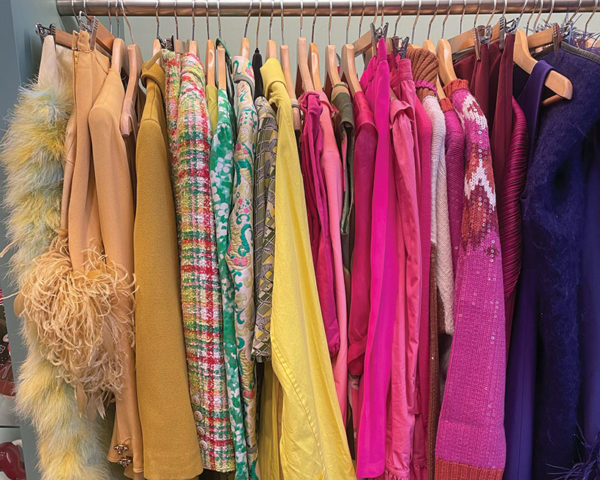 vintage fashion on rack in Milan store