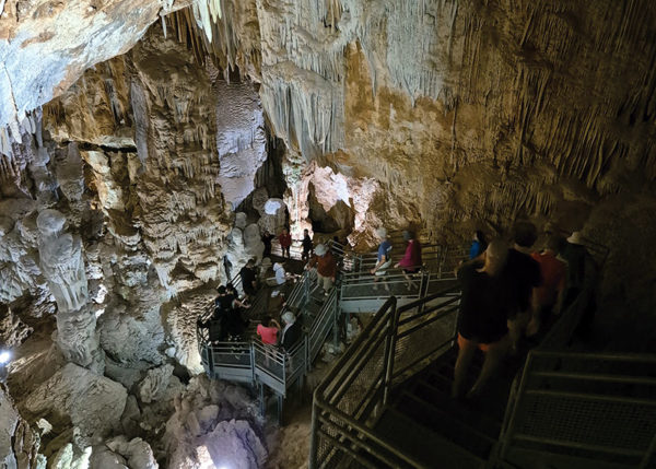 Stairs down into deep cave