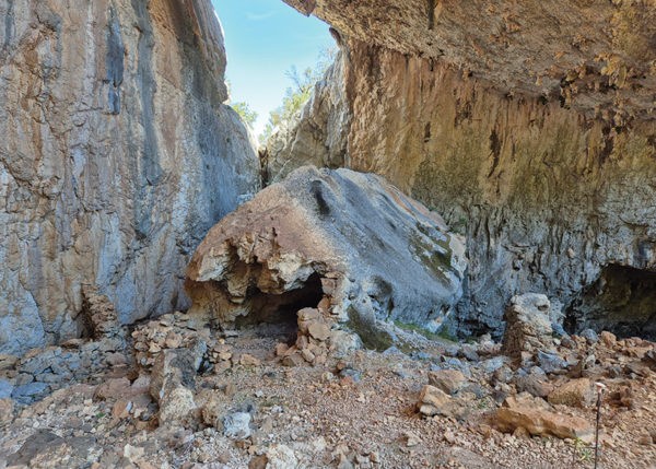 Natural cave in rock
