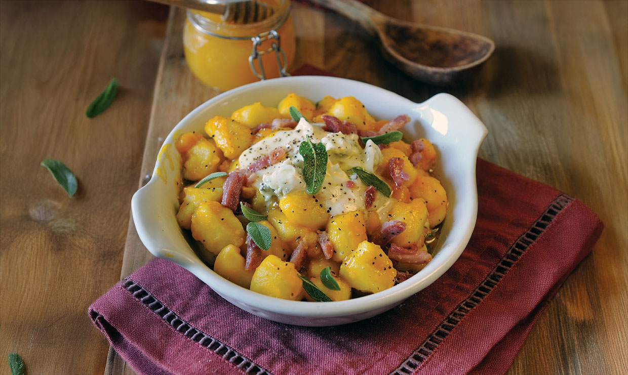 Gnocchi with Pumpkin, Gorgonzola, Pancetta & Honey