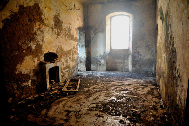 Spooky interior of abandoned building in Villaggio Minerario Asproni sardinia