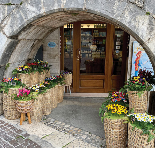 Frontage of traditional sweet store in Pelino with sugared almond displays