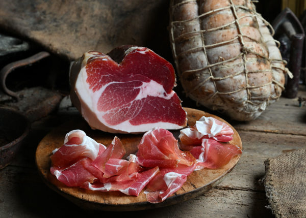 Culatello fine raw ham produced in the Zibello area near Parma